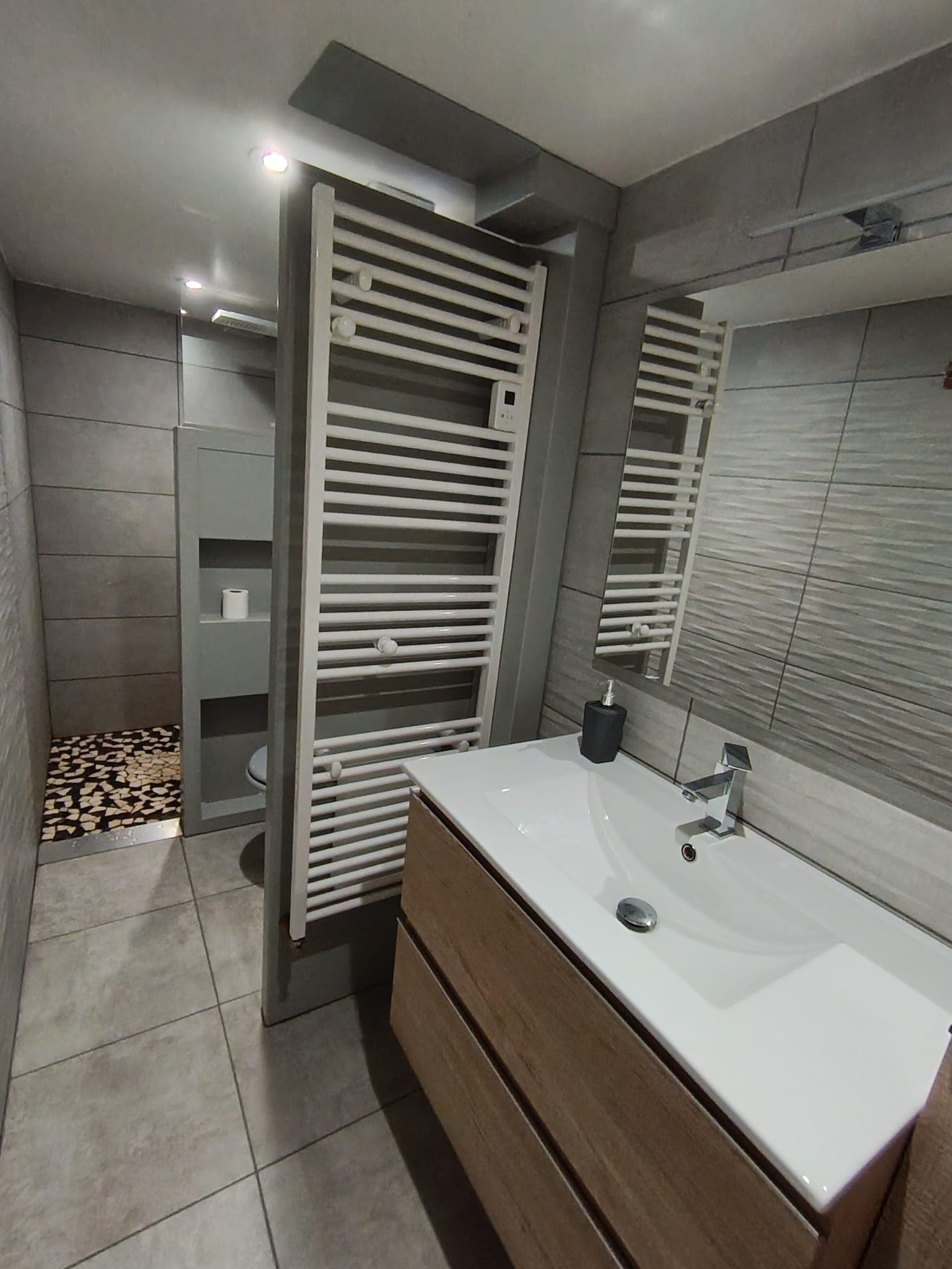 Salle de bains avec toilette et douche à l'italienne